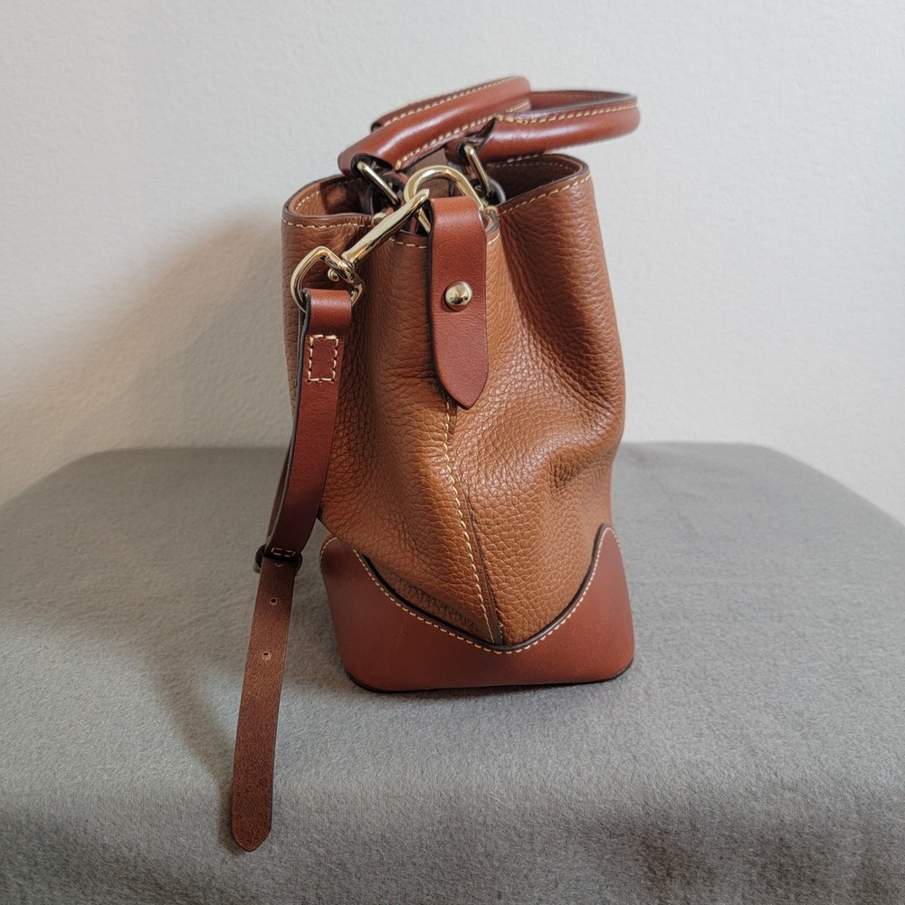 Dooney & Bourke Pebble Grain Leather Satchel Bag Caramel Brown Crossbody Handbag - Picture 3 of 16